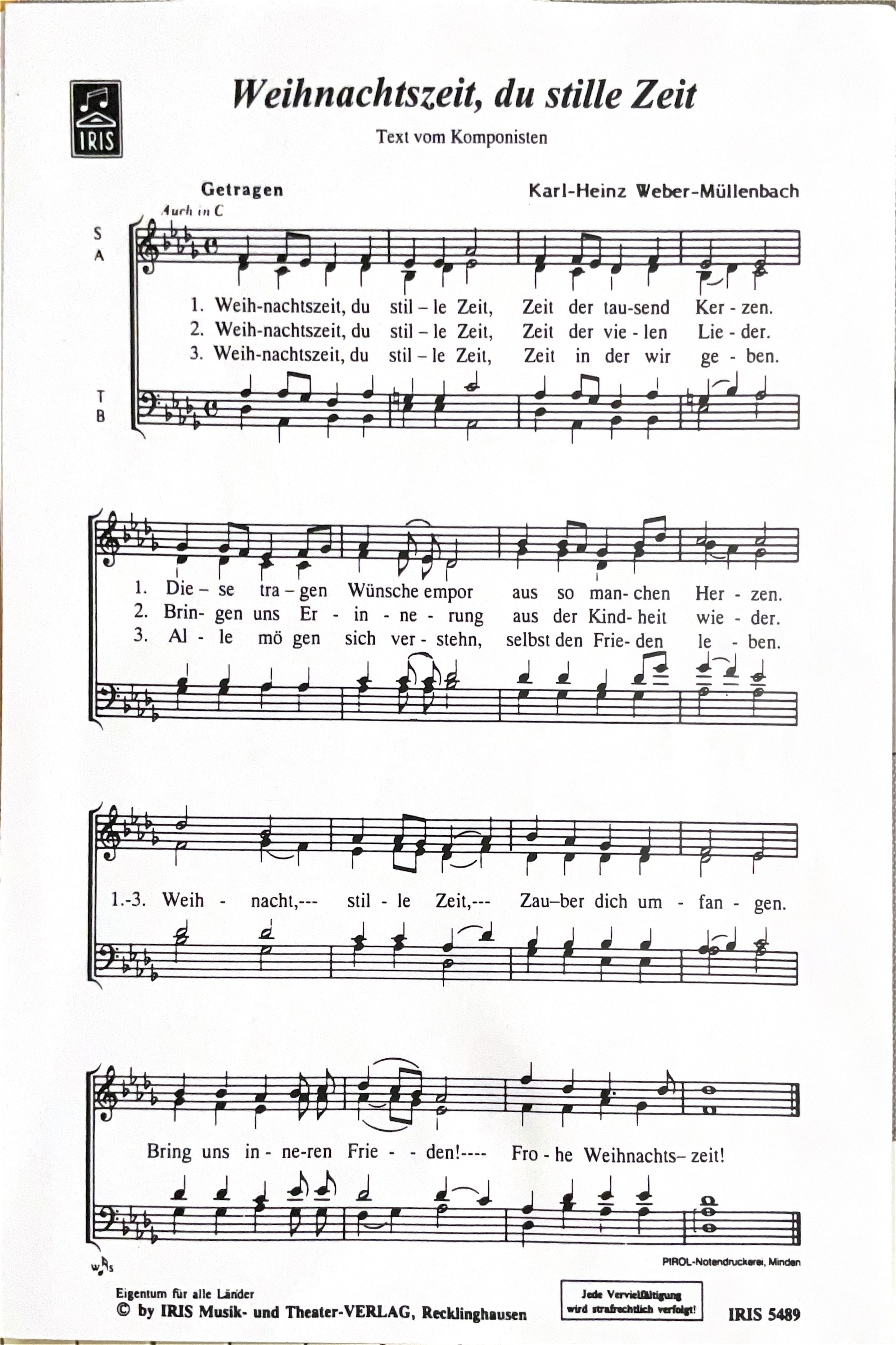 Weihnachtszeit, du stille Zeit – Noten Seite 1